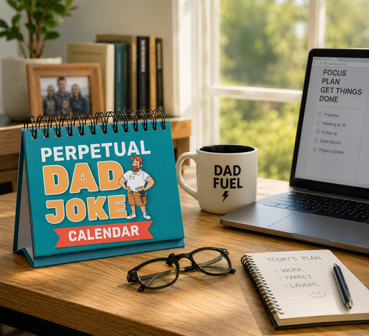 Perpetual Dad Joke Calendar on a modern home office desk