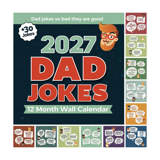 2027 Dad Joke Wall Calendar by That Is So Dad: The cover showcases playful illustrations with sample joke panels along the right and bottom edges—making this hilarious 12-month wall calendar the perfect gift for dads who appreciate a good laugh.