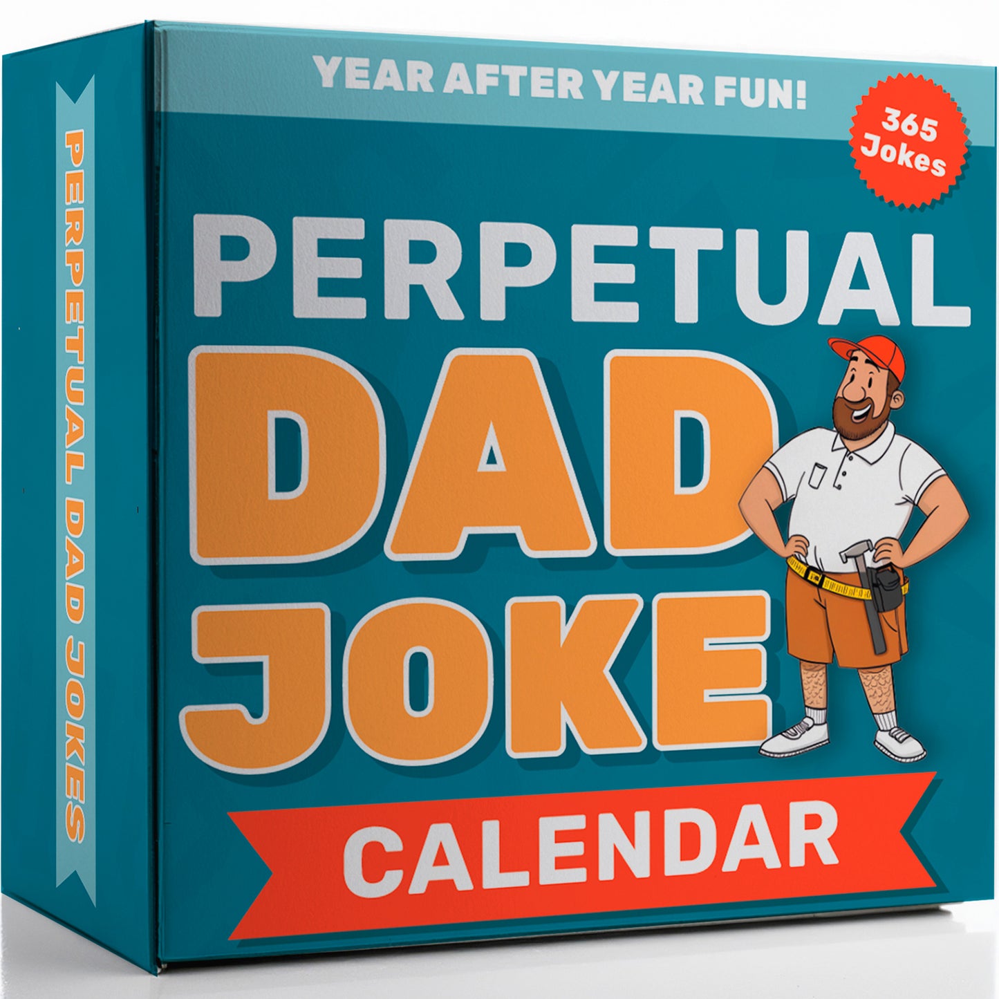 The Perpetual Dad Joke Desktop Calendar by That Is So Dad features a cartoon handyman cover and daily tear-off pages with 365 dad jokes—perfect for desk or tabletop fun all year round!.