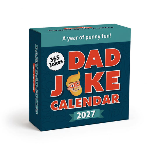 Introducing the 2027 Daily Dad Joke Desktop Calendar by That Is So Dad! Packaged as the “Daily Dad Jokes!!” calendar, the cover features an illustrated face with glasses and a mustache, along with playful phrases like “365 Jokes” and “A year of punny fun!” This day-to-day desktop calendar is filled with hilarious dad jokes to keep you entertained every day of the year.