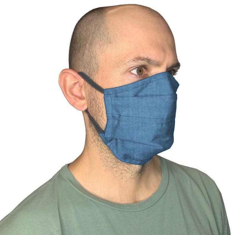 Large - 3XL Face Mask with Pocket Filter & Soft Adjustable Elastic Face Mask Square Up Fashions Chambray 1 Individual 