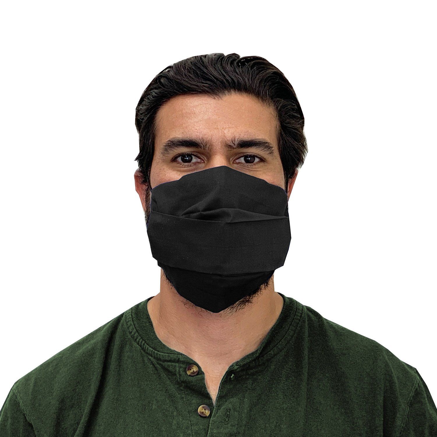 Washable Face Mask Reusable Black Cotton Cloth Adjustable Fit, 2
